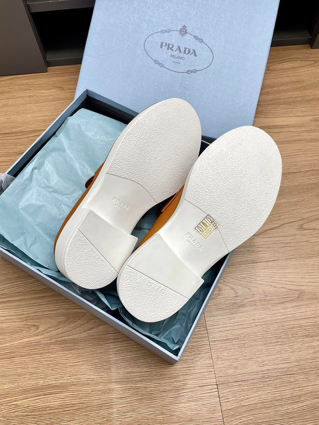 PRADA CHOCOLATE LOAFERS BRONZE CALFSKIN