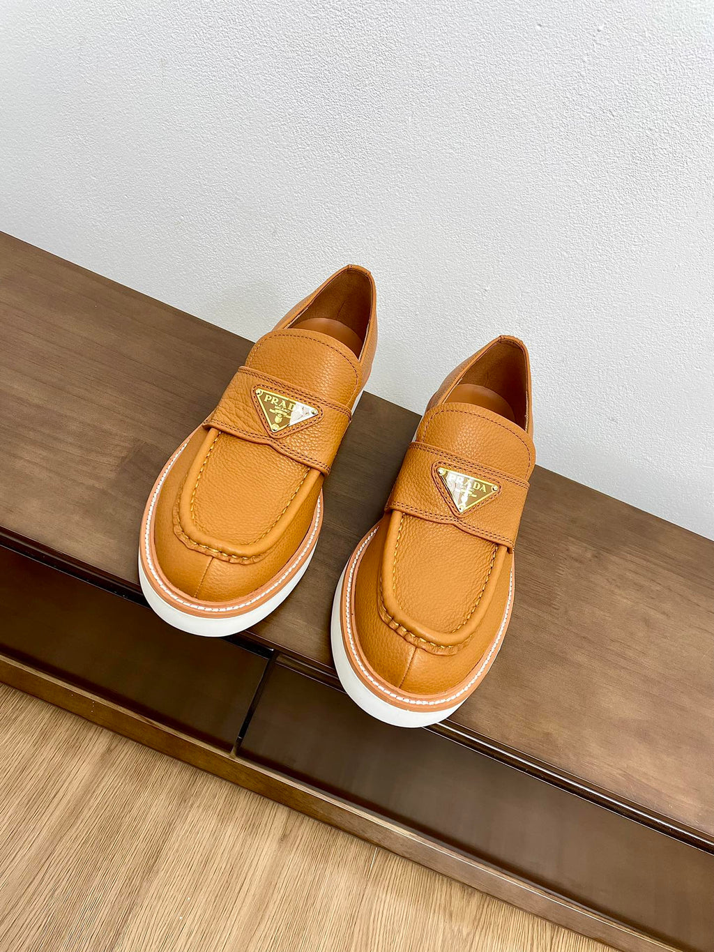 PRADA CHOCOLATE LOAFERS BRONZE CALFSKIN