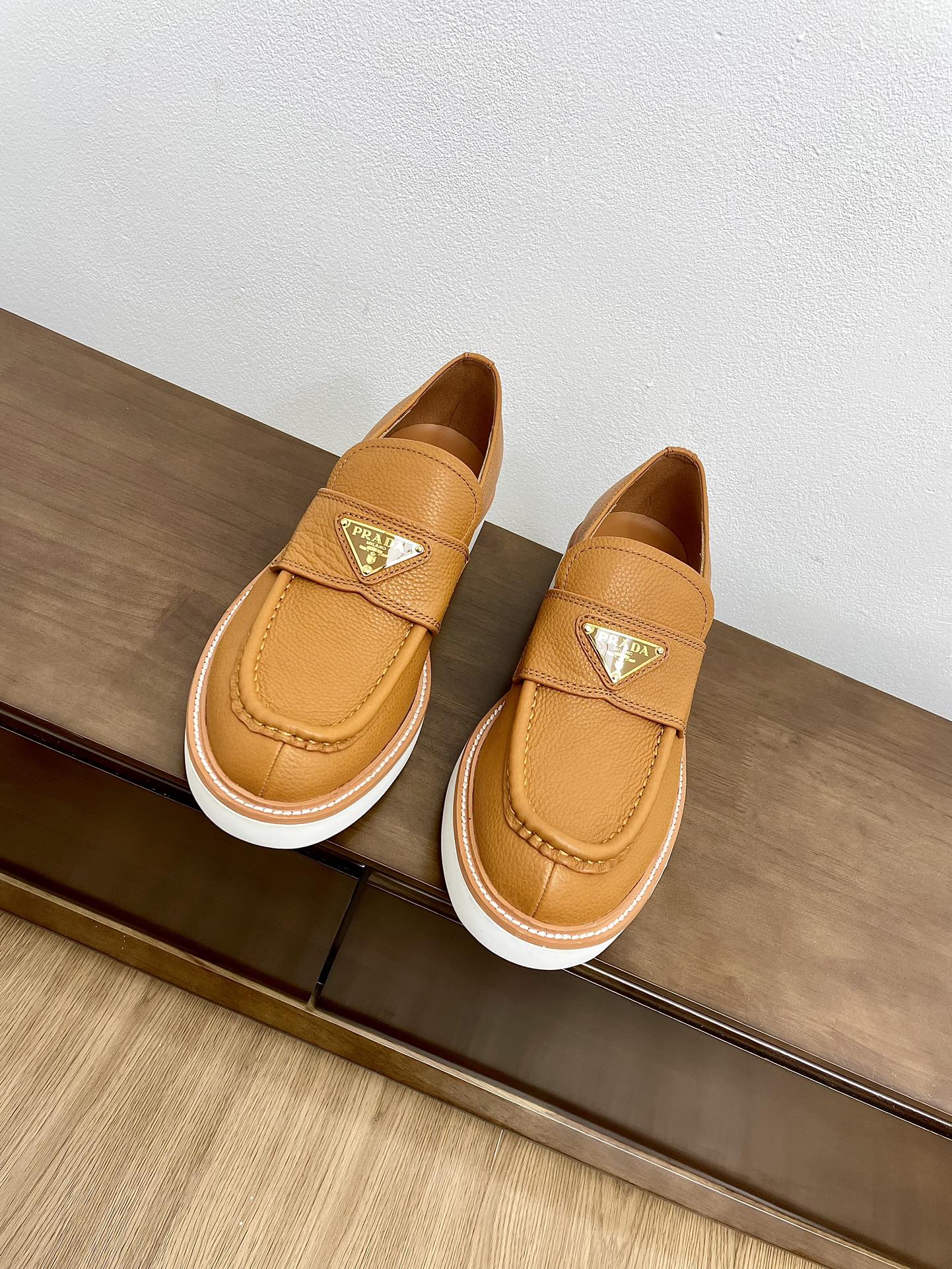 PRADA CHOCOLATE LOAFERS BRONZE CALFSKIN