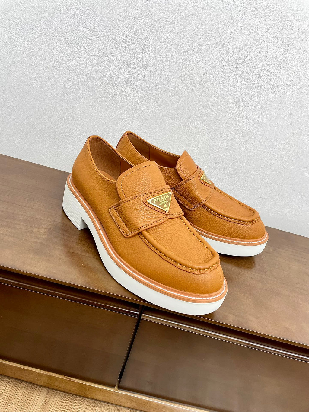PRADA CHOCOLATE LOAFERS BRONZE CALFSKIN