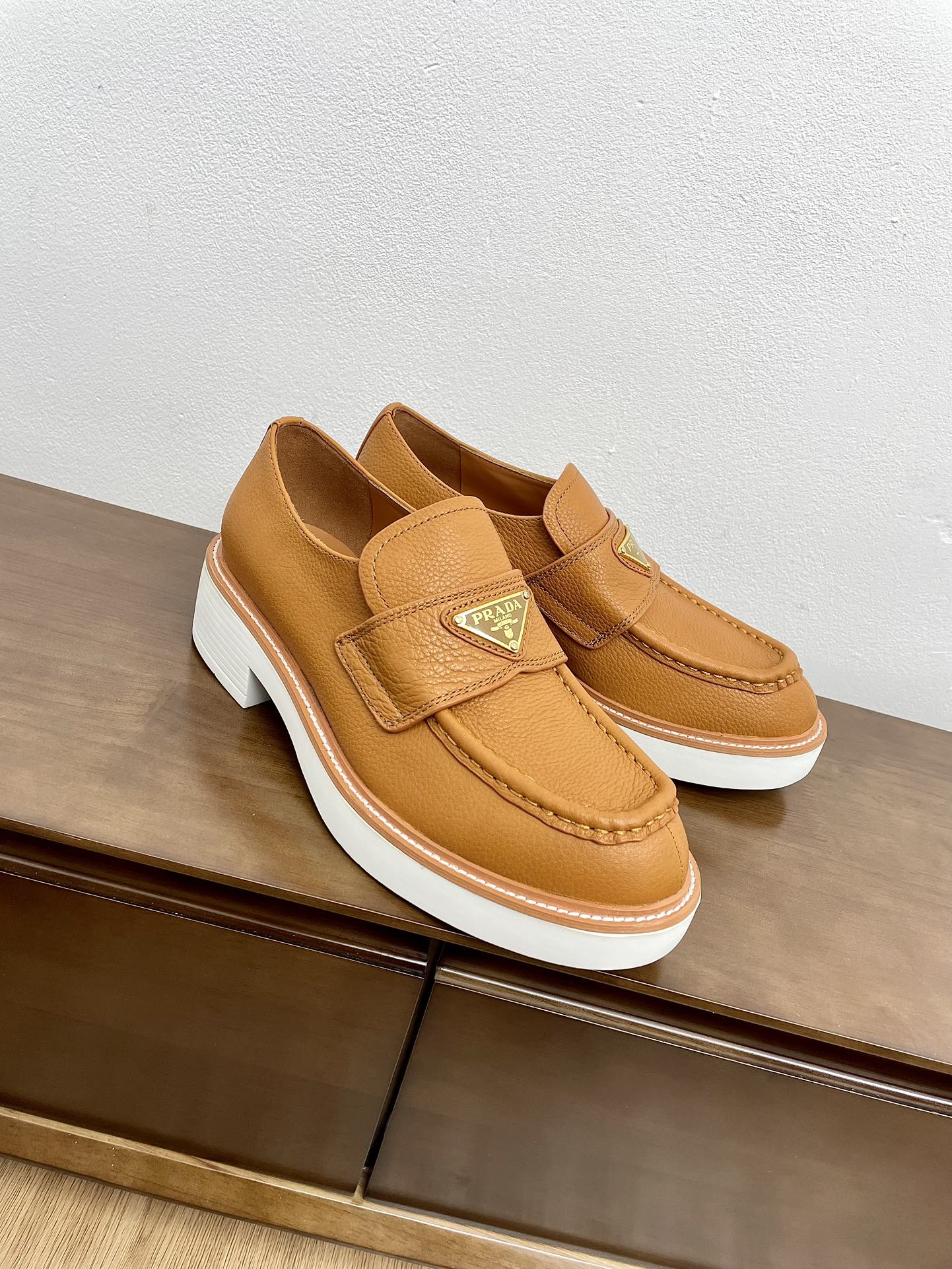 PRADA CHOCOLATE LOAFERS BRONZE CALFSKIN