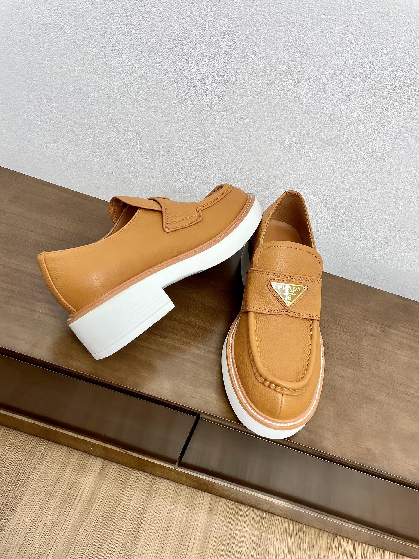 PRADA CHOCOLATE LOAFERS BRONZE CALFSKIN