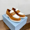 PRADA CHOCOLATE LOAFERS WHITE AND BRONZE CALFSKIN
