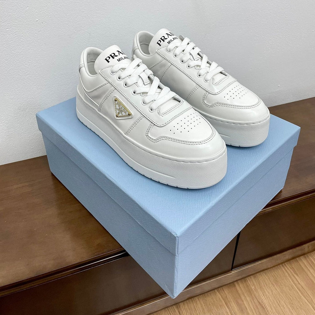 PRADA DOWNTOWN BOLD SNEAKERS WHITE CALFSKIN