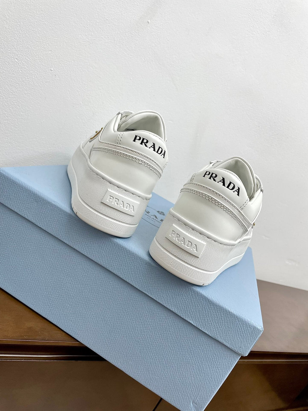 PRADA DOWNTOWN BOLD SNEAKERS WHITE CALFSKIN