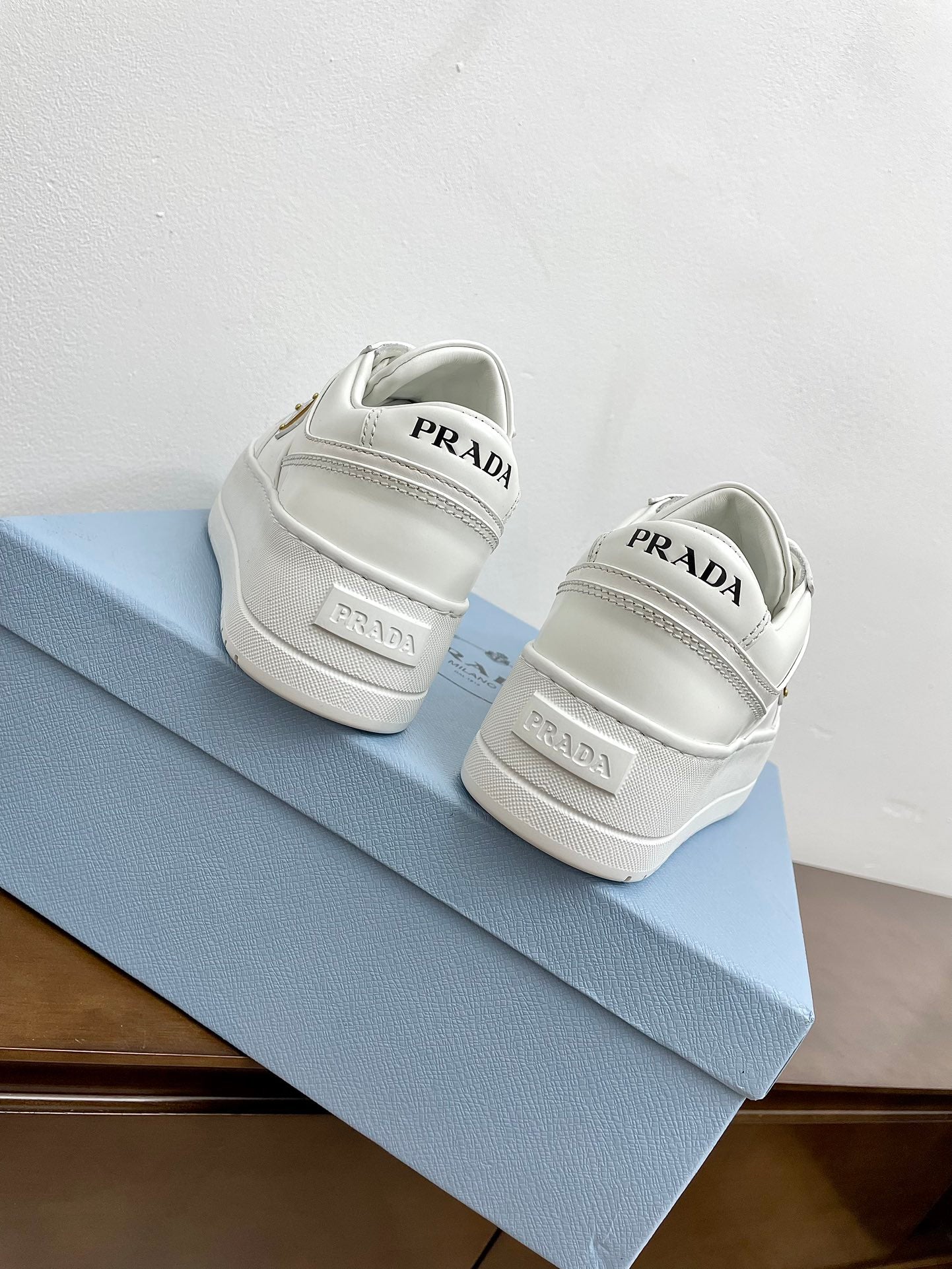 PRADA DOWNTOWN BOLD SNEAKERS WHITE CALFSKIN
