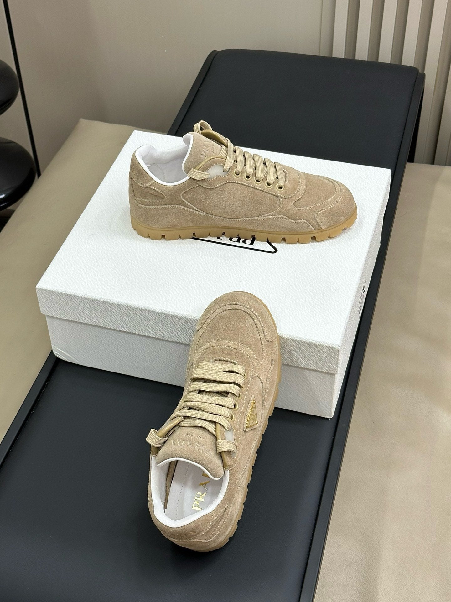 PRADA TRAIL FADED SUEDE SNEAKERS TORTILLA