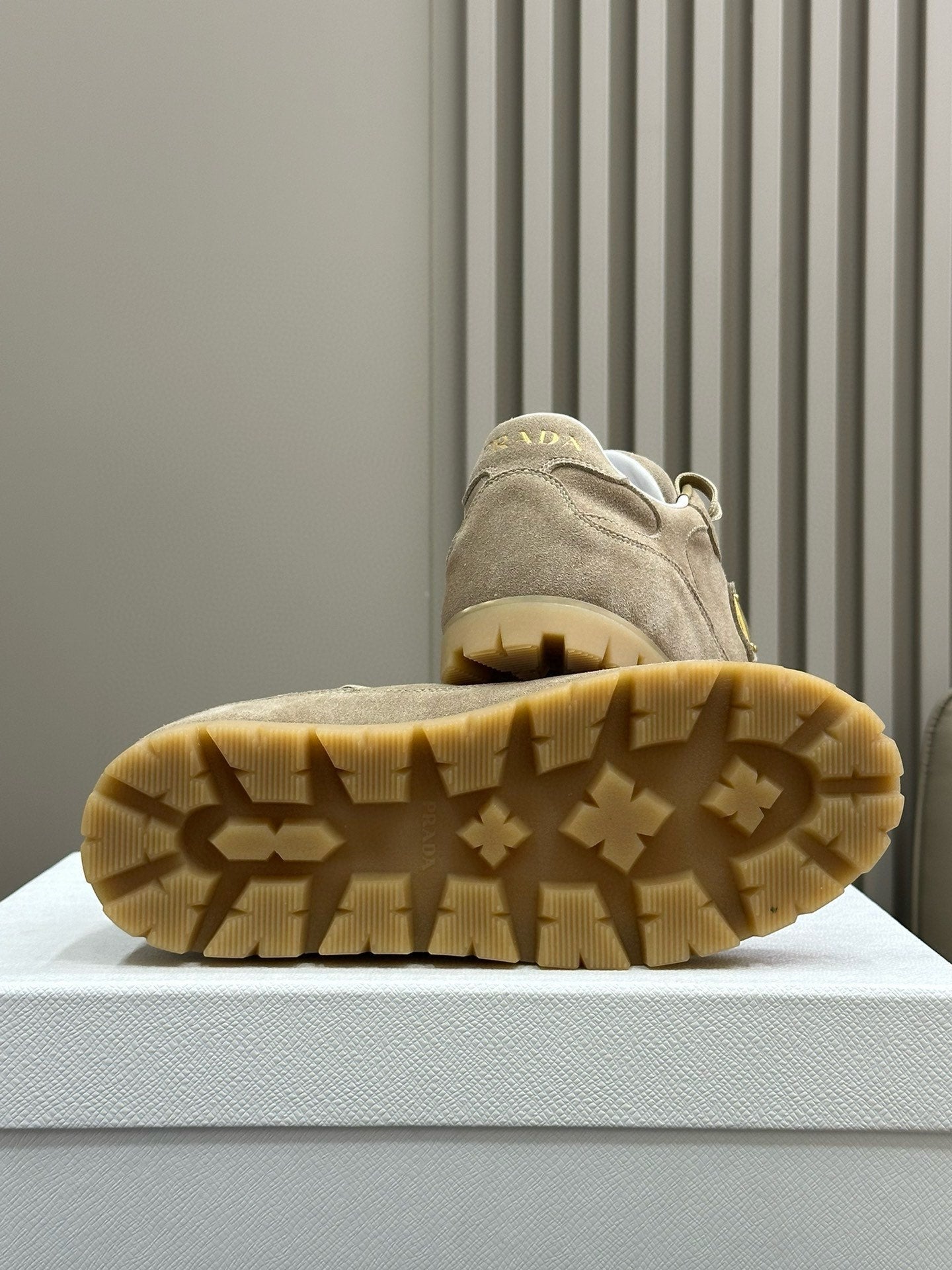 PRADA TRAIL FADED SUEDE SNEAKERS TORTILLA