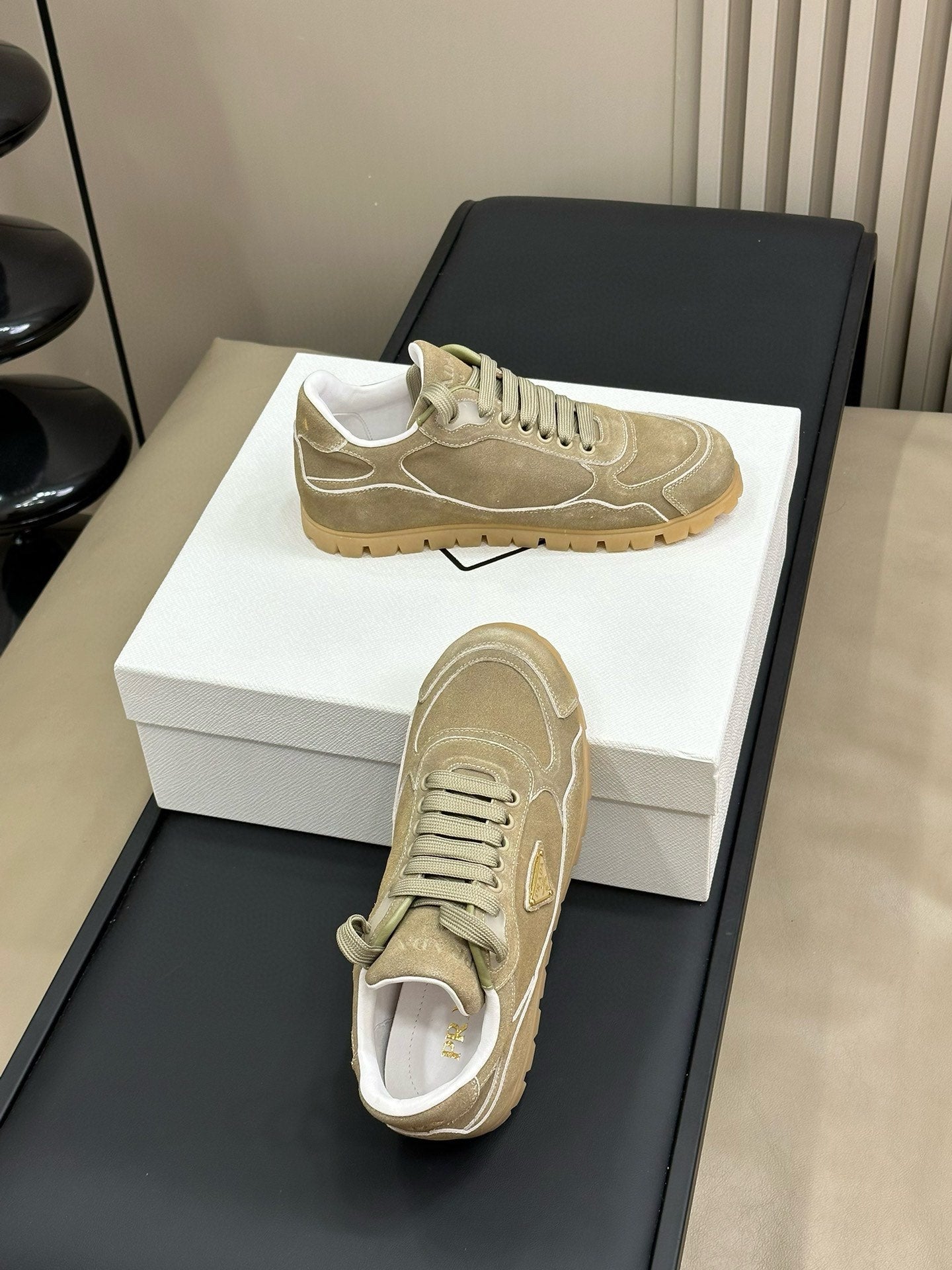 PRADA TRAIL FADED SUEDE SNEAKERS LIGHT BROWN