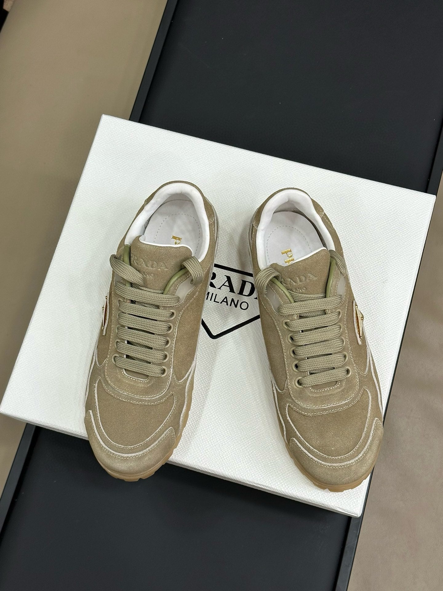 PRADA TRAIL FADED SUEDE SNEAKERS LIGHT BROWN