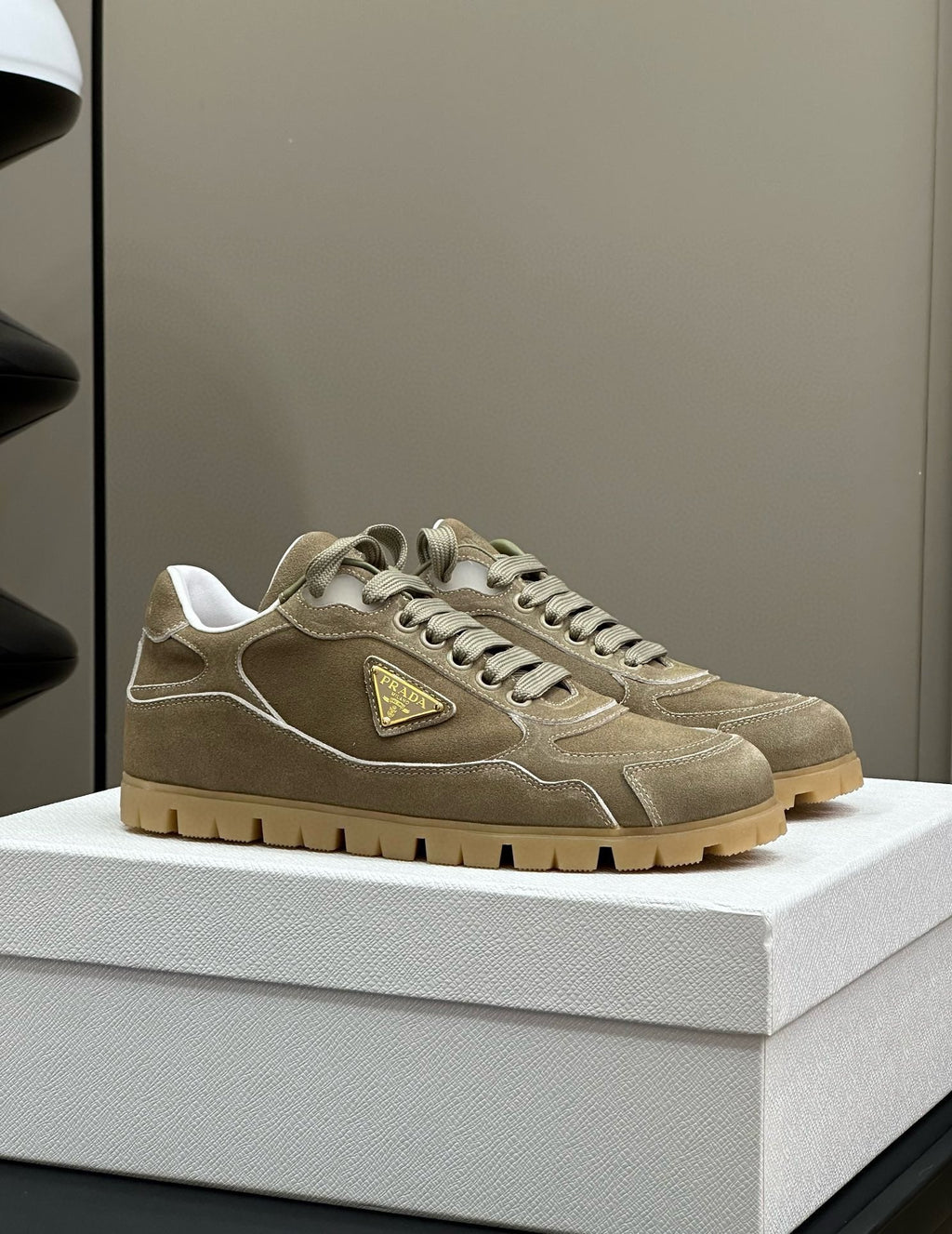 PRADA TRAIL FADED SUEDE SNEAKERS LIGHT BROWN
