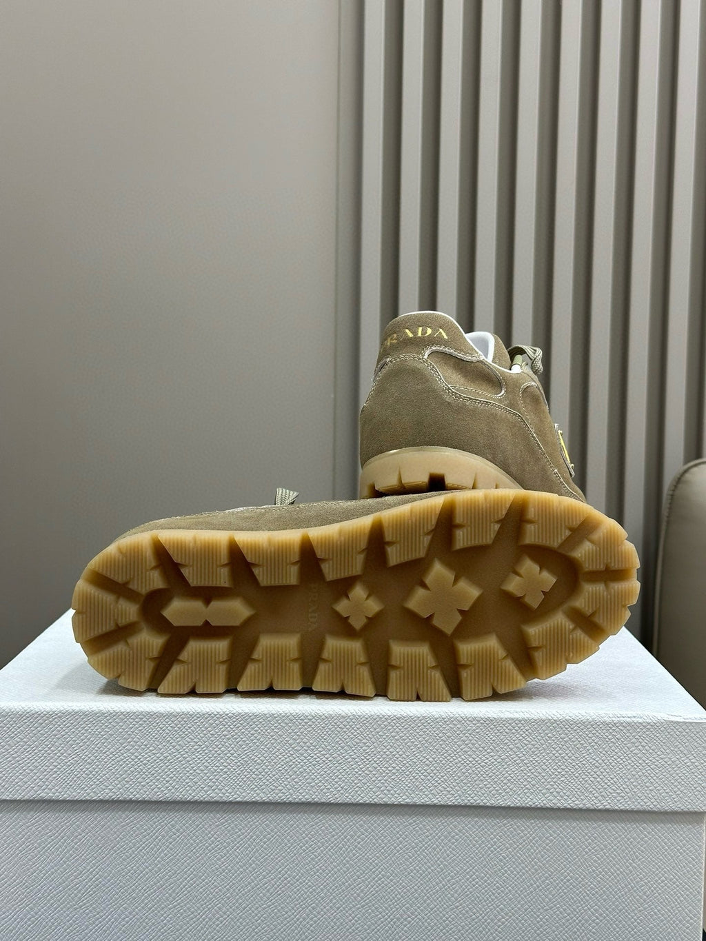 PRADA TRAIL FADED SUEDE SNEAKERS LIGHT BROWN