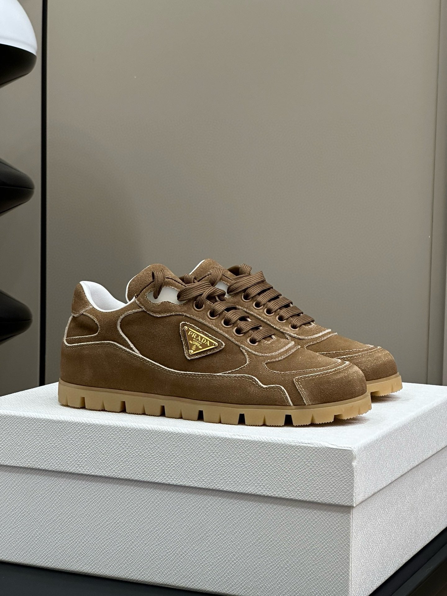 PRADA TRAIL FADED SUEDE SNEAKERS CINNAMON