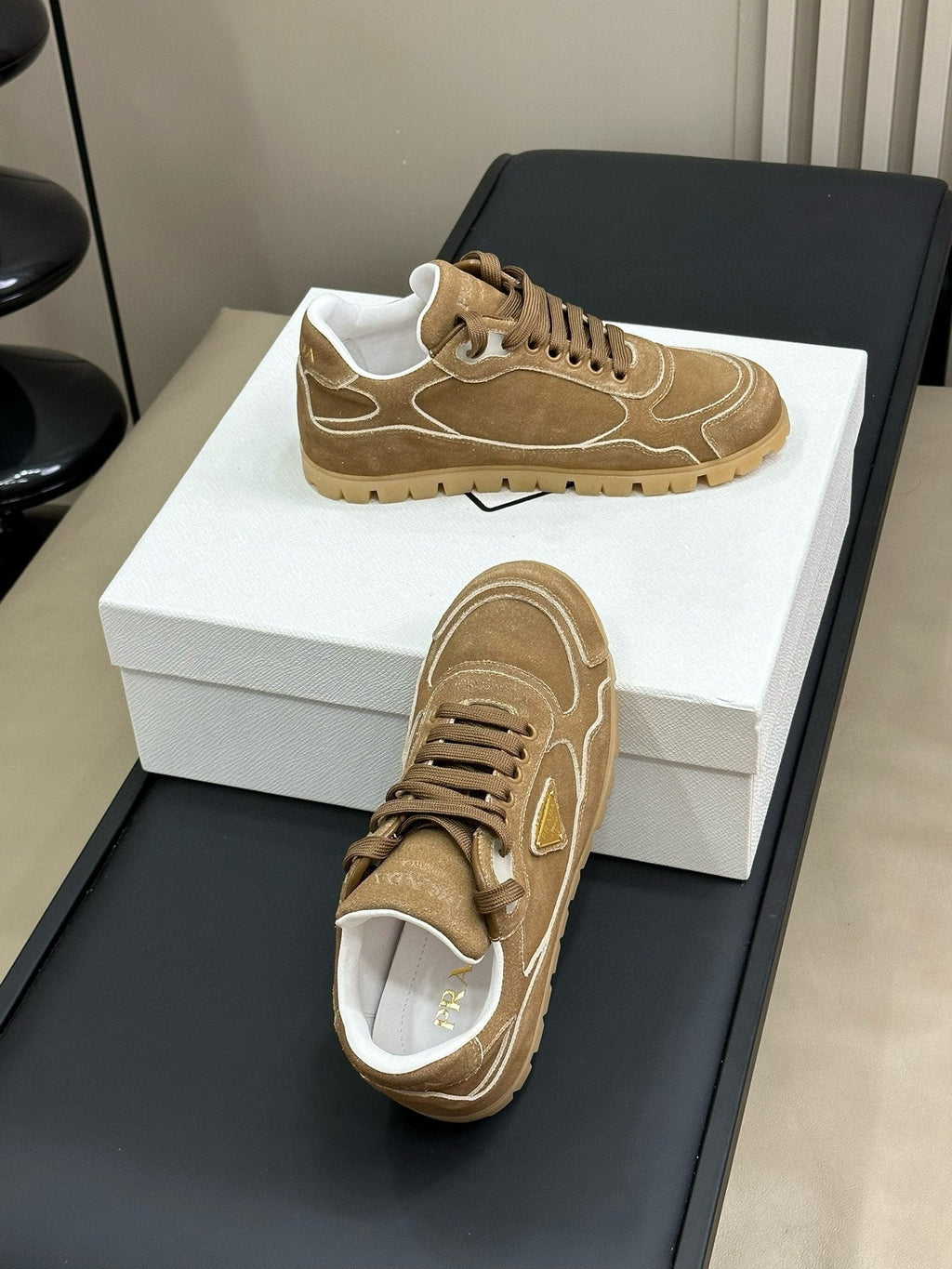 PRADA TRAIL FADED SUEDE SNEAKERS CINNAMON