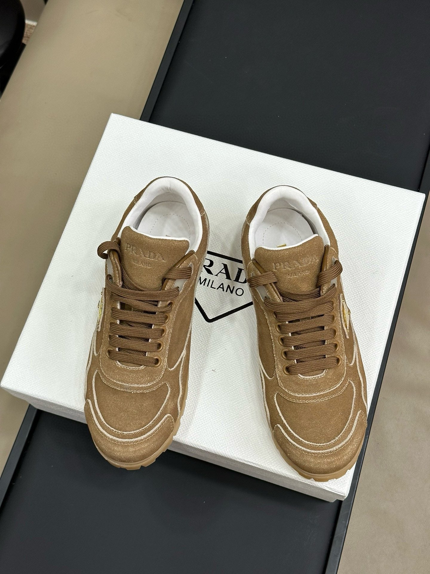 PRADA TRAIL FADED SUEDE SNEAKERS CINNAMON