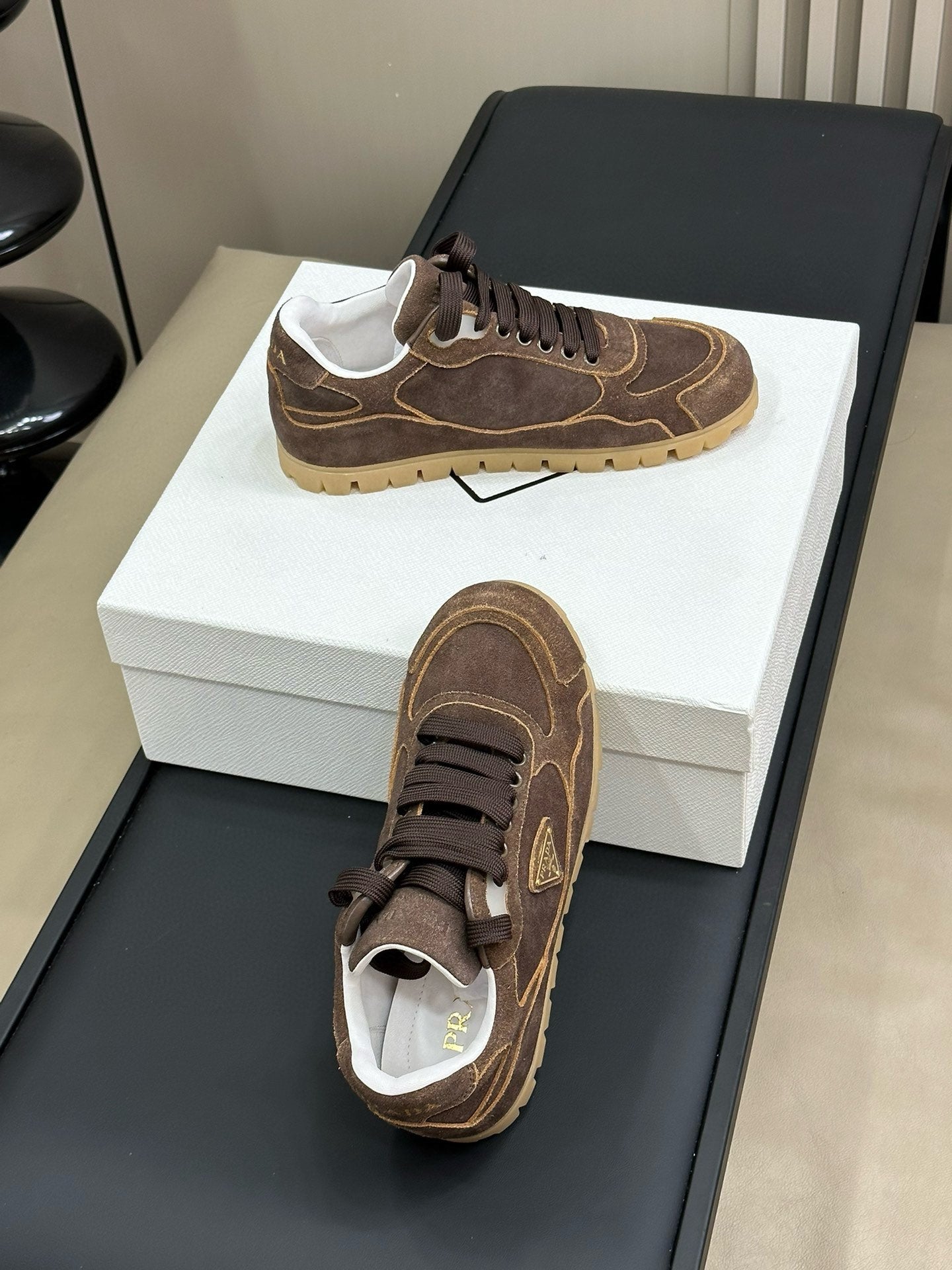 PRADA TRAIL FADED SUEDE SNEAKERS BROWN