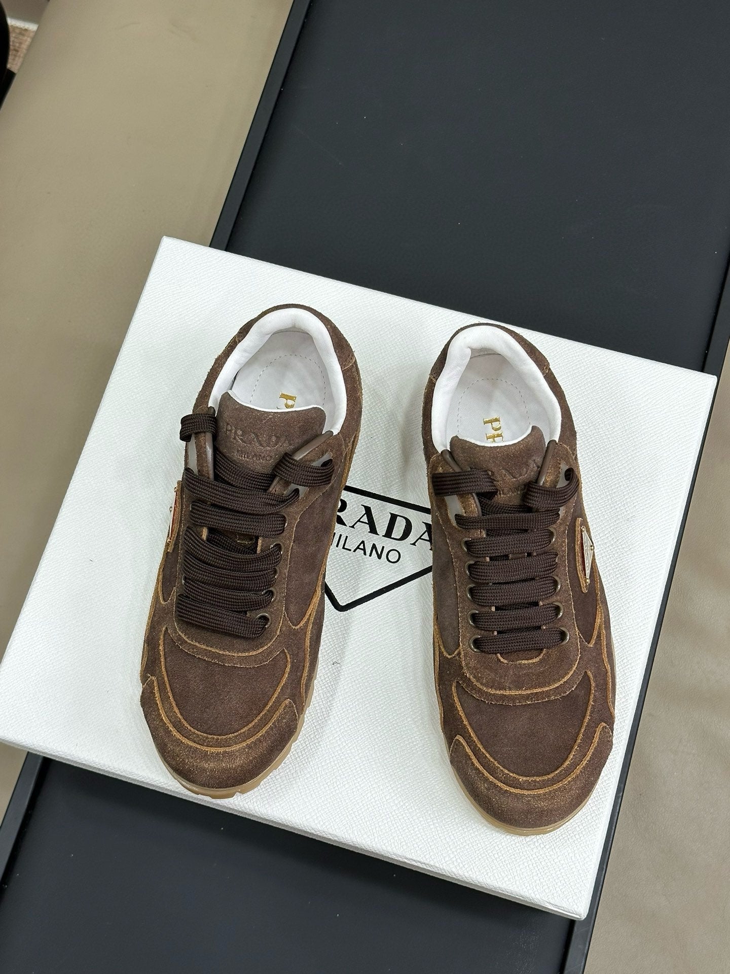 PRADA TRAIL FADED SUEDE SNEAKERS BROWN