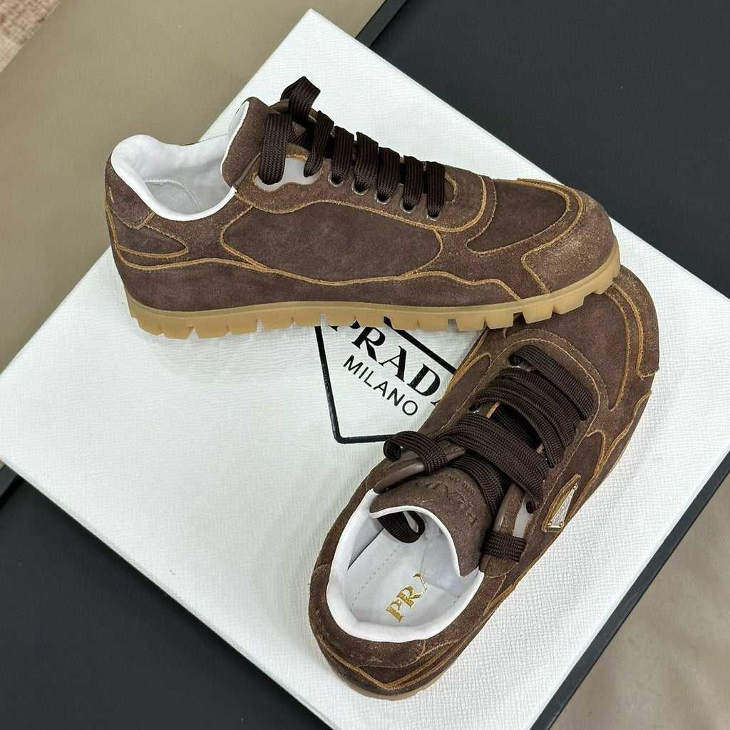 PRADA TRAIL FADED SUEDE SNEAKERS BROWN