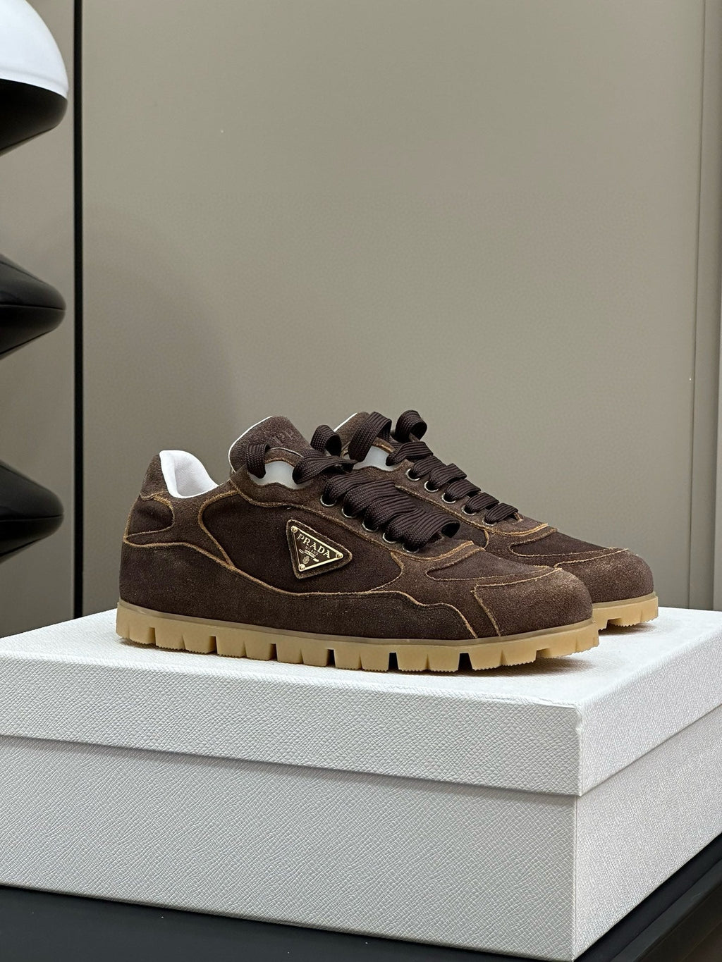 PRADA TRAIL FADED SUEDE SNEAKERS BROWN