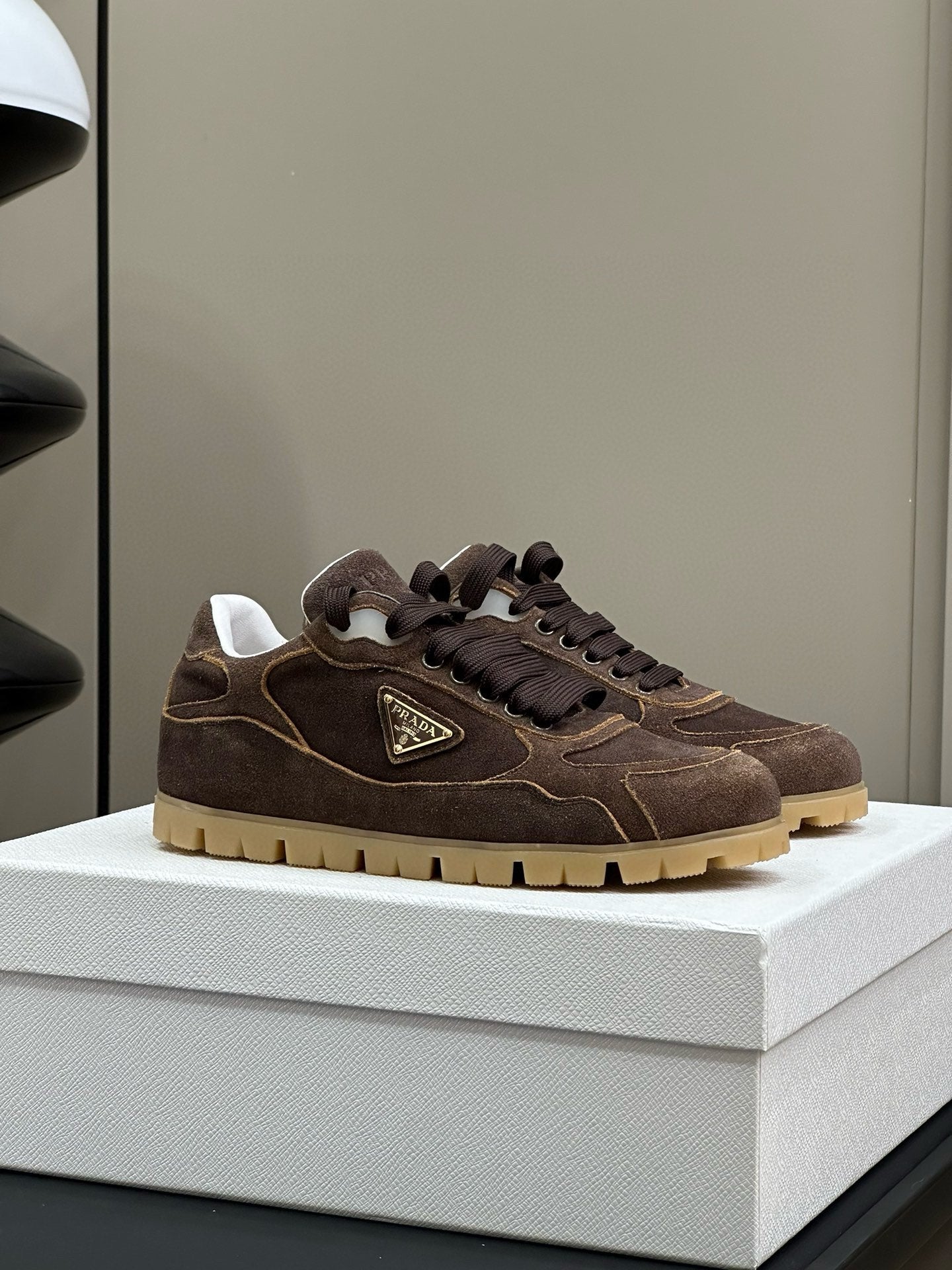 PRADA TRAIL FADED SUEDE SNEAKERS BROWN