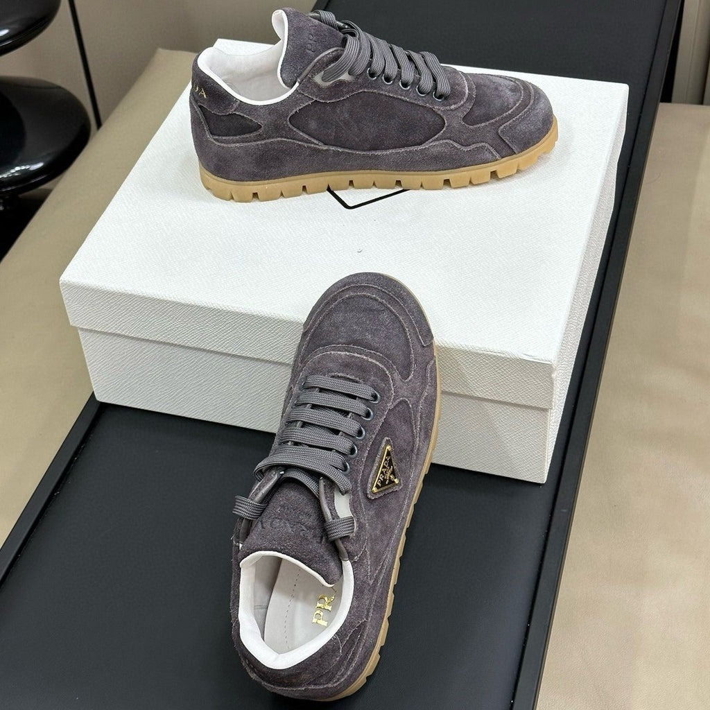 PRADA TRAIL FADED SUEDE SNEAKERS CHARCOAL