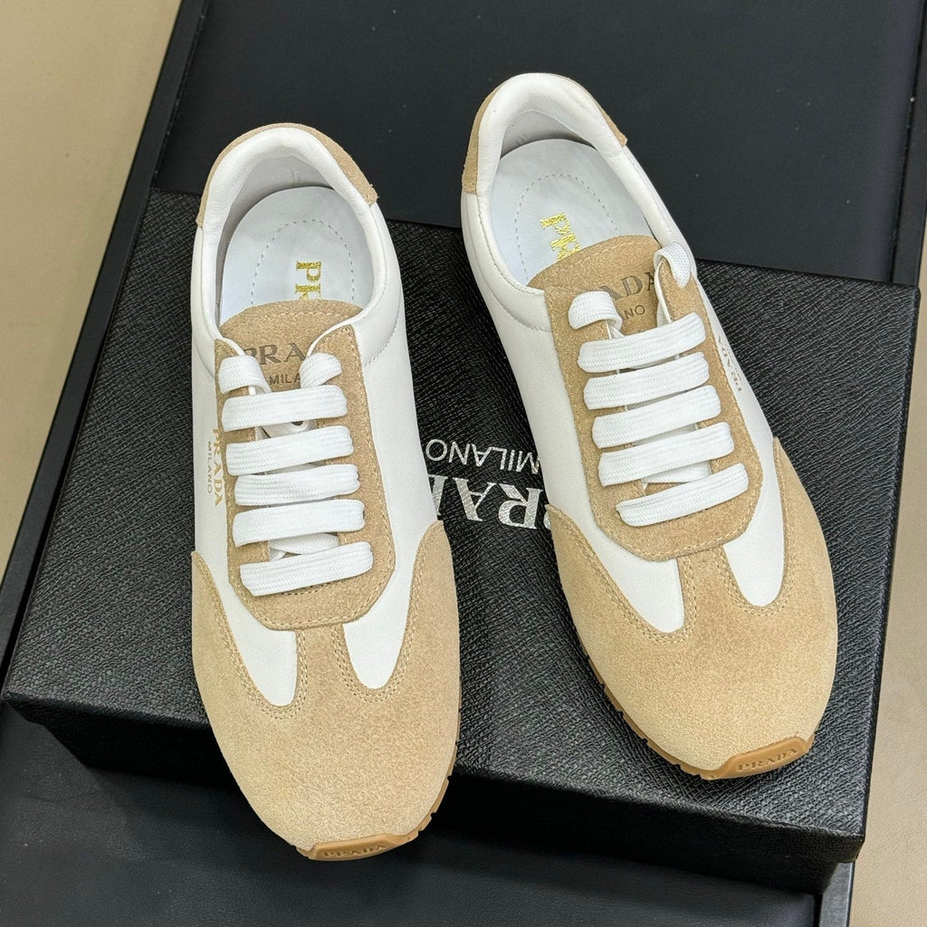 PRADA 25S SNEAKER IN WHITE MIX RK BEIGE SUEDE STYLE 2