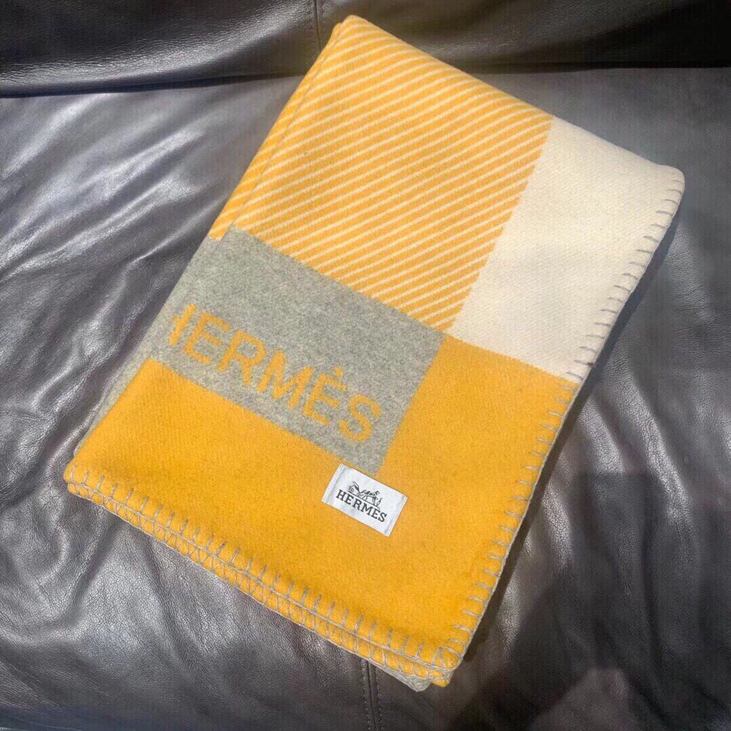 HERMES H RIVIERA BLANKET 200 CM IN CLASSIC YELLOW WOOL AND CASERE 136855