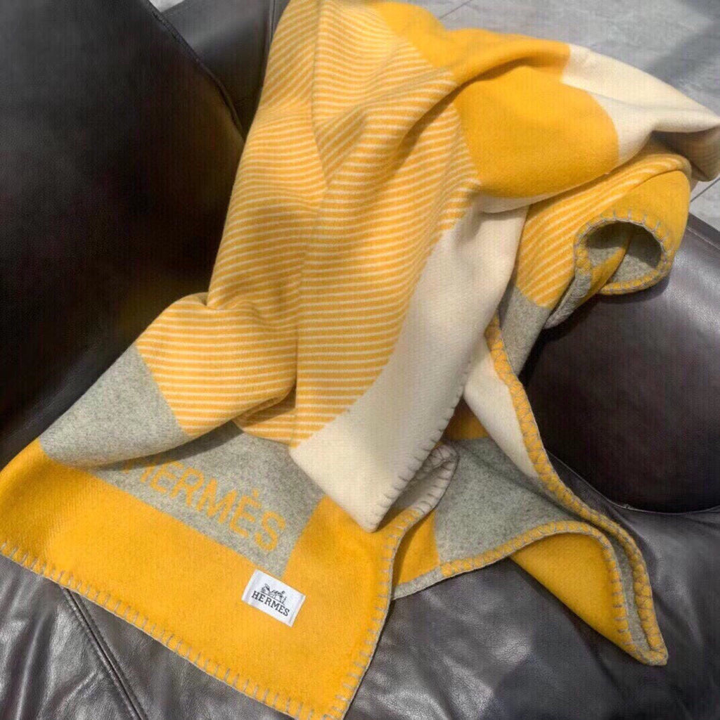 HERMES H RIVIERA BLANKET 200 CM IN CLASSIC YELLOW WOOL AND CASERE 136855