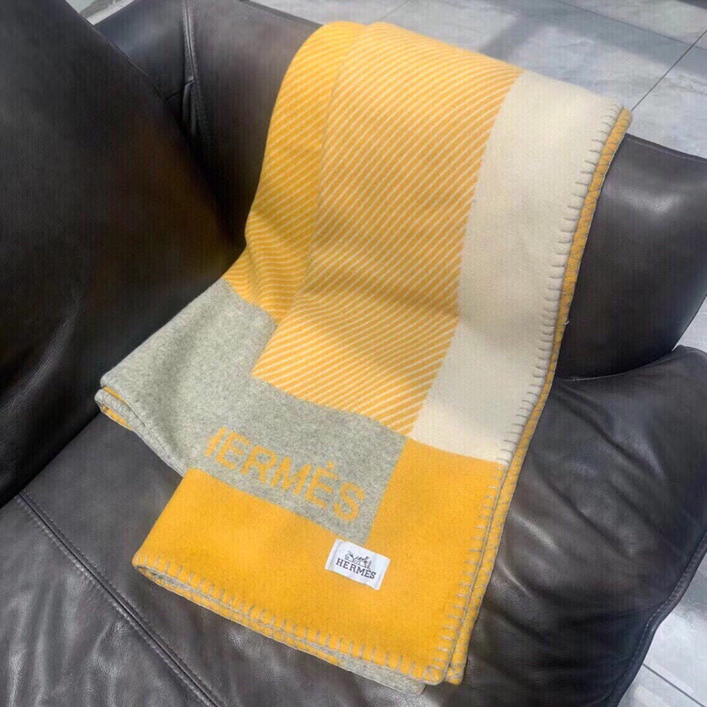 HERMES H RIVIERA BLANKET 200 CM IN CLASSIC YELLOW WOOL AND CASERE 136855