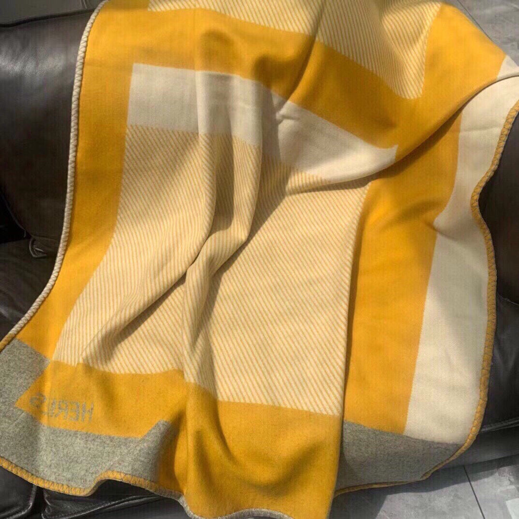 HERMES H RIVIERA BLANKET 200 CM IN CLASSIC YELLOW WOOL AND CASERE 136855