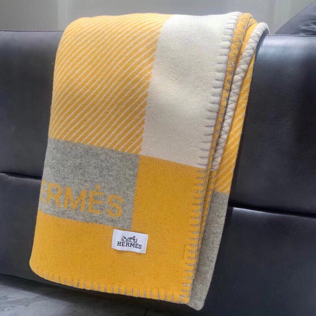 HERMES H RIVIERA BLANKET 200 CM IN CLASSIC YELLOW WOOL AND CASERE 136855