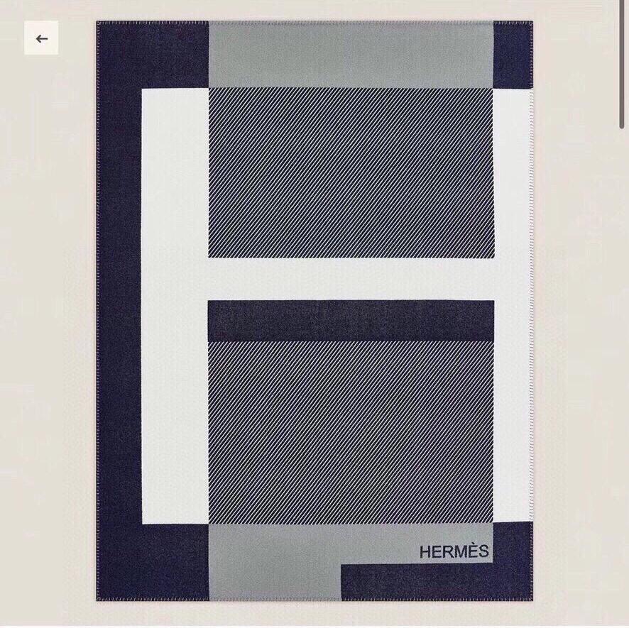 HERMES H RIVIERA BLANKET 200 CM IN NAVY BLUE WOOL AND CASERE 136856