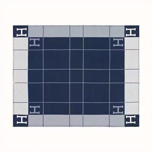 HERMES AVALON III THROW BLANKET 175 CM IN NAVY BLUE WOOL AND CASERE 351741