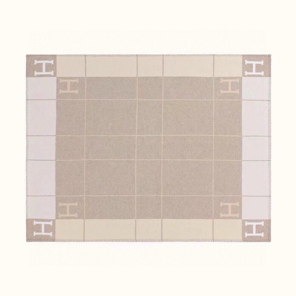 HERMES AVALON III THROW BLANKET 175 CM IN KHAKI BROWN WOOL AND CASERE 351745