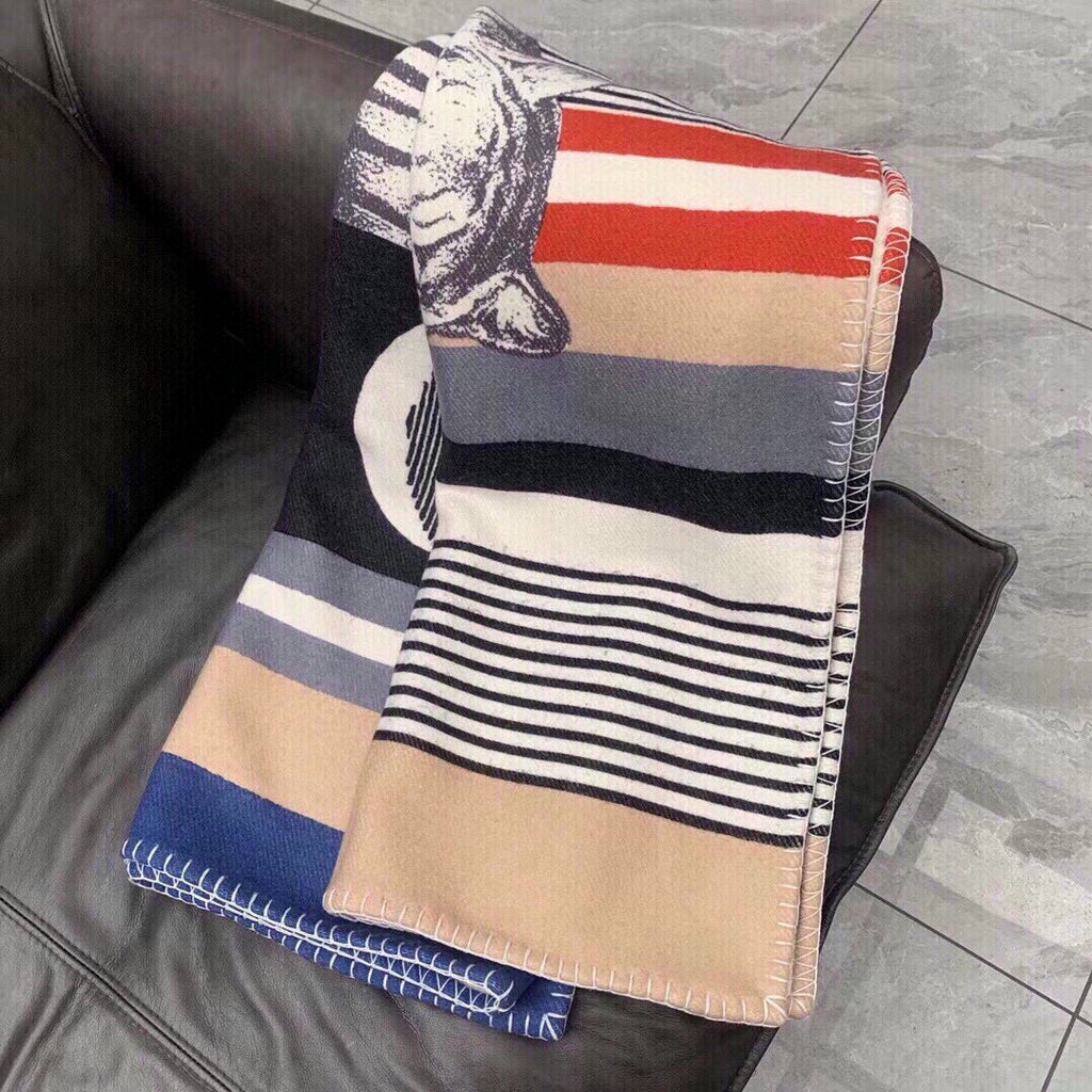 HERMES TIGRE BAYADERE BLANKET 170 CM IN COLORFUL CASERE 390805
