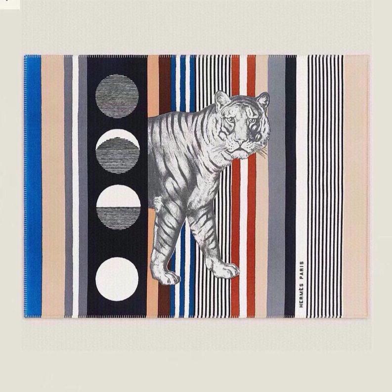 HERMES TIGRE BAYADERE BLANKET 170 CM IN COLORFUL CASERE 390805
