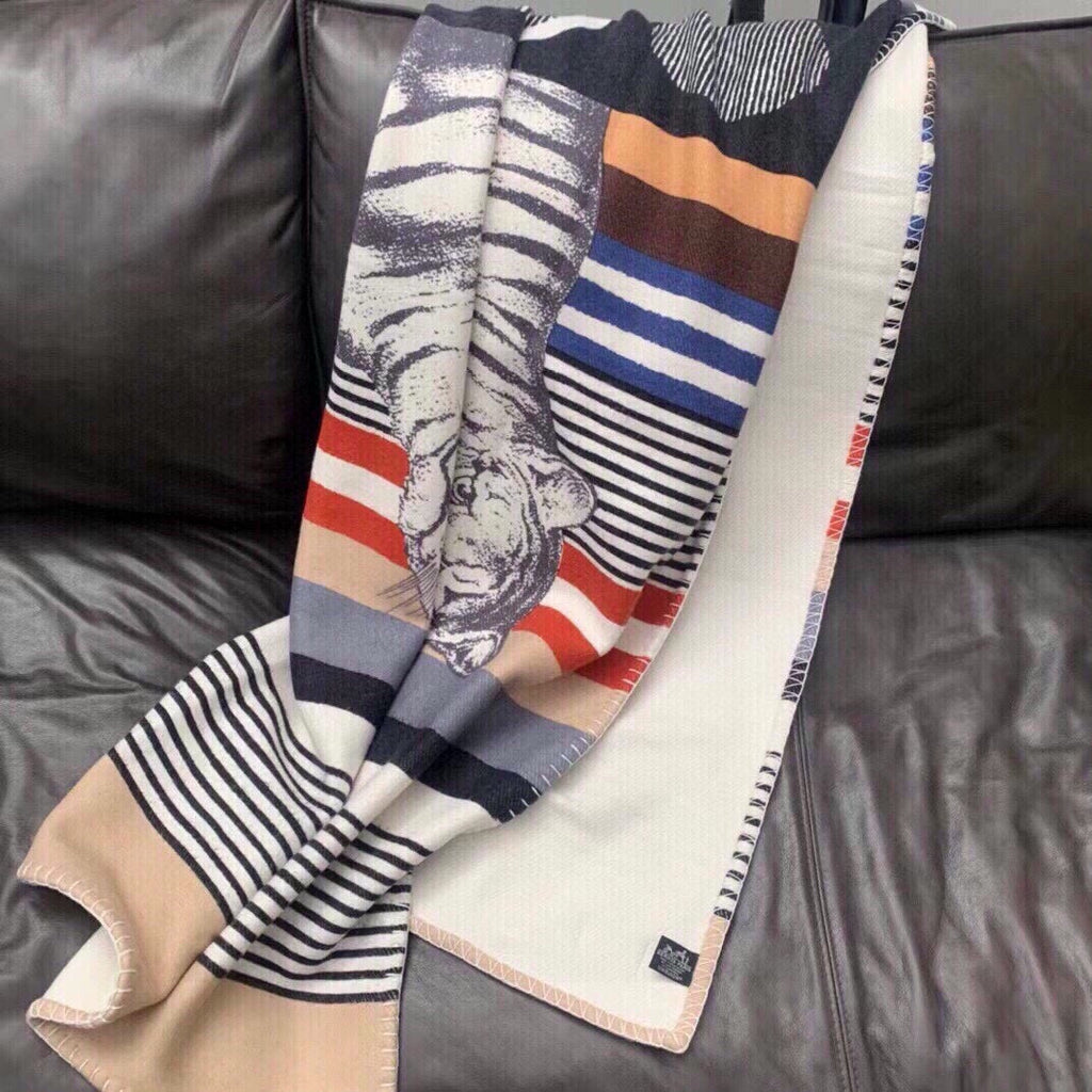 HERMES TIGRE BAYADERE BLANKET 170 CM IN COLORFUL CASERE 390805