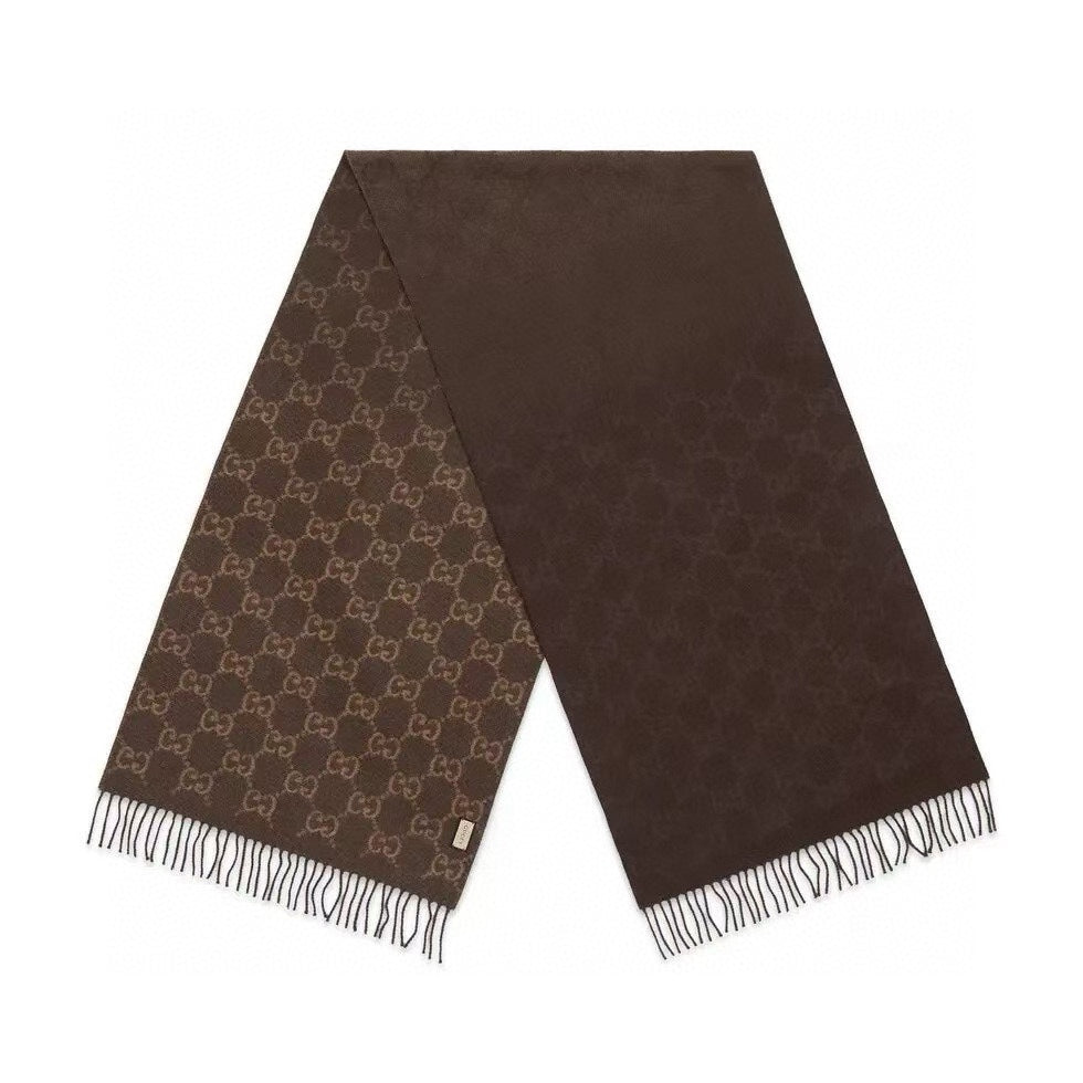 GUCCI SCARF 200 CM CHOCOLATE BROWN CASHMERE JACQUARD 405133