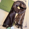 GUCCI SCARF 200 CM CHOCOLATE BROWN CASHMERE JACQUARD 405133