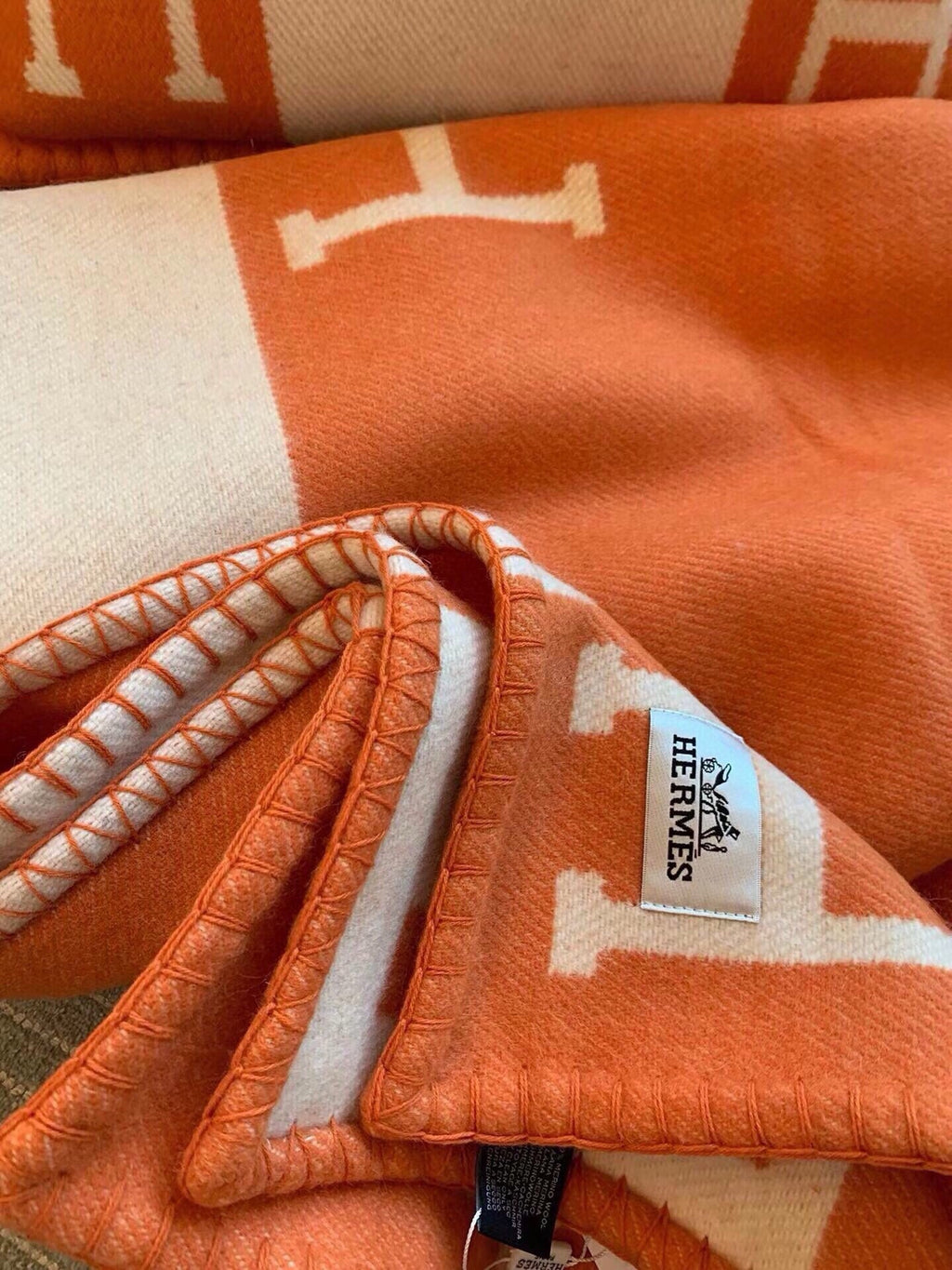 HERMES TIGRE BAYADERE BLANAVALON III THROW BLANKET IN SPANISH ORANGE CASERE 407145
