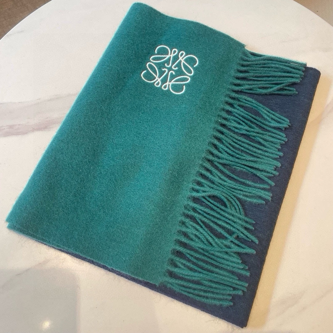 SCARF 180 CM IN TEAL GREEN MIX NAVY BLUE WOOL AND CASHMERE 415204
