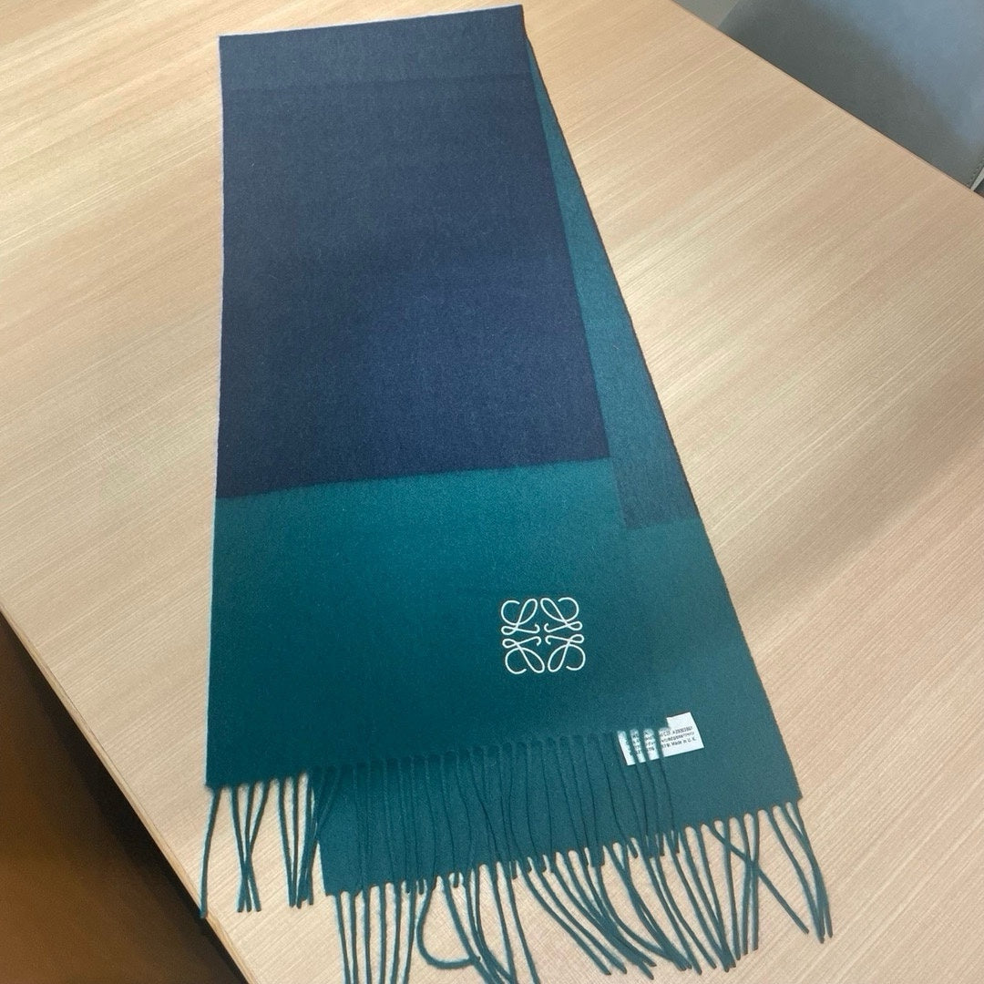 SCARF 180 CM IN TEAL GREEN MIX NAVY BLUE WOOL AND CASHMERE 415204