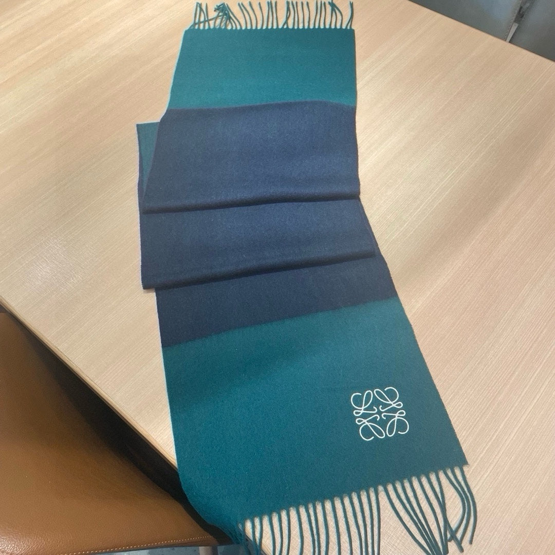 SCARF 180 CM IN TEAL GREEN MIX NAVY BLUE WOOL AND CASHMERE 415204
