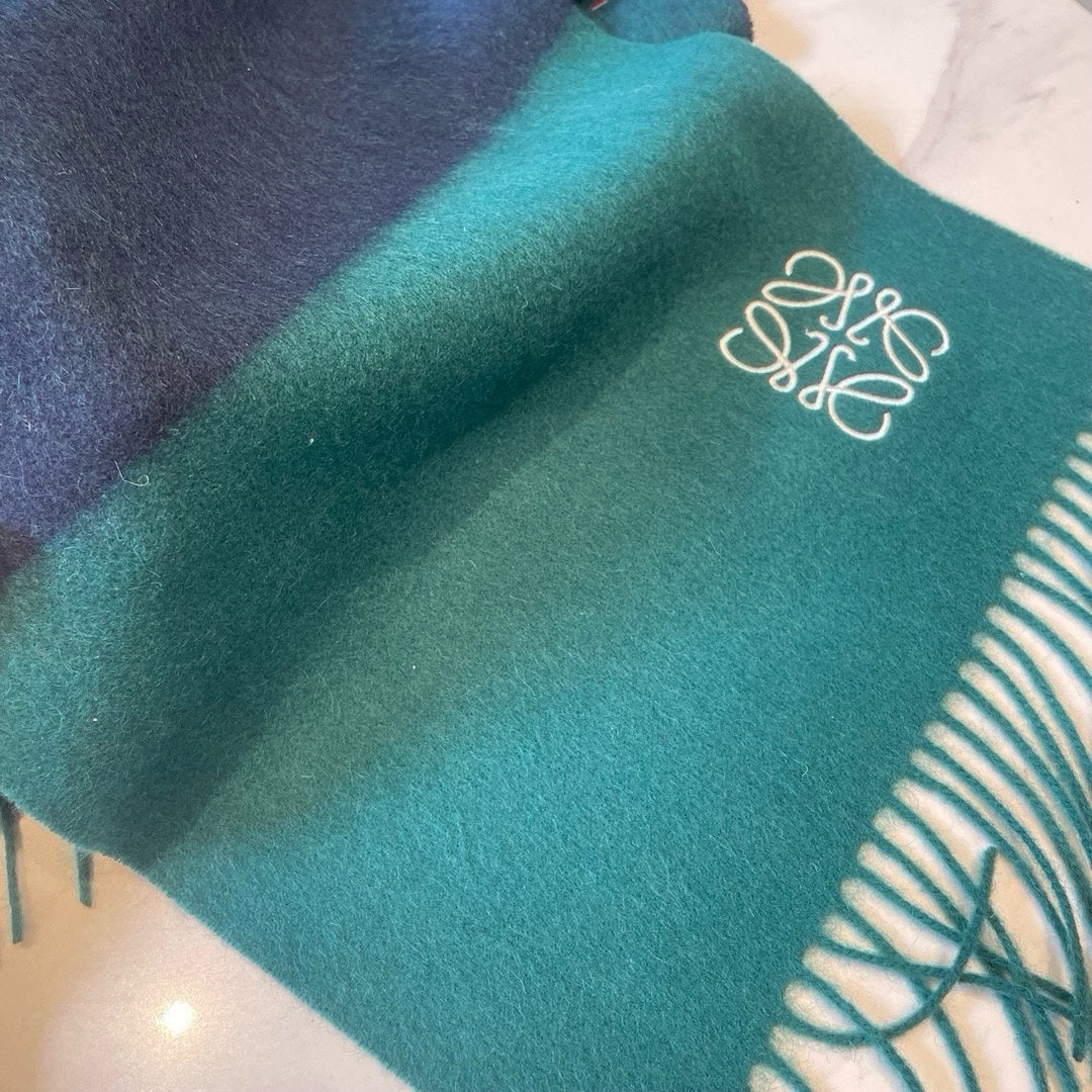 SCARF 180 CM IN TEAL GREEN MIX NAVY BLUE WOOL AND CASHMERE 415204