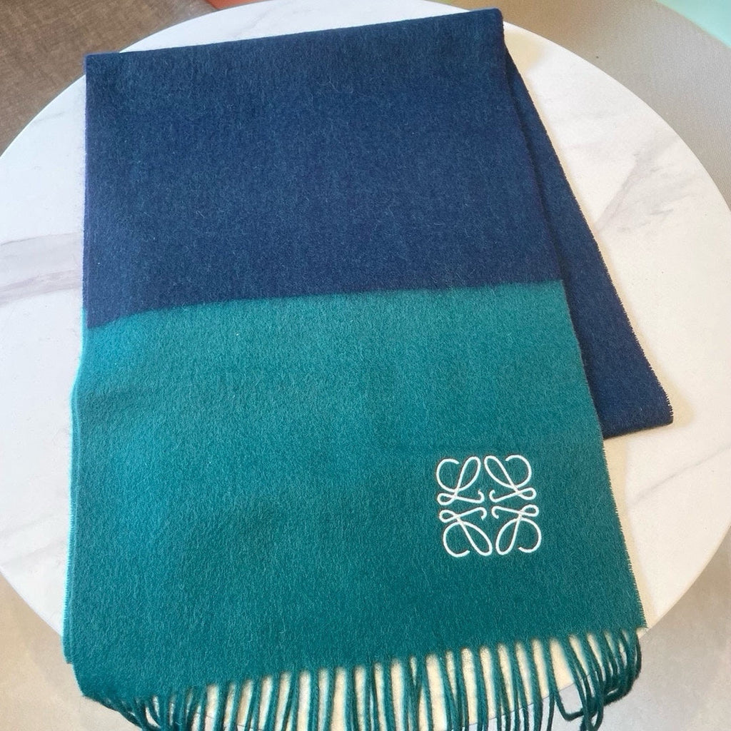 SCARF 180 CM IN TEAL GREEN MIX NAVY BLUE WOOL AND CASHMERE 415204