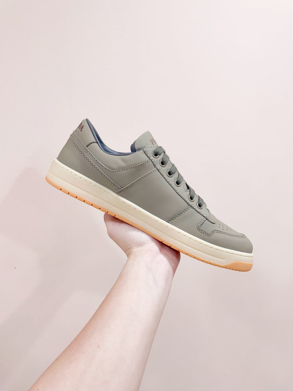 PRADA DOWNTOWN PATENT SNEAKERS LAUREL CALFSKIN