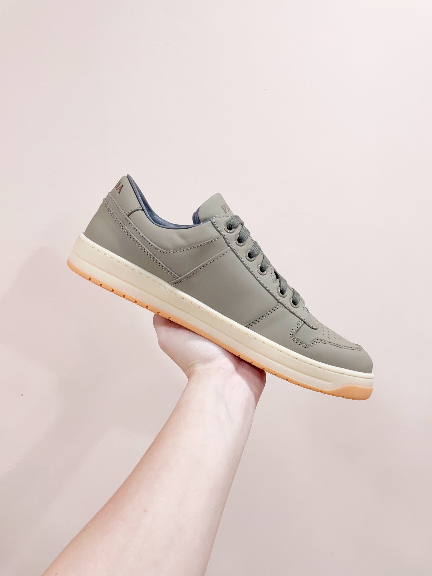 PRADA DOWNTOWN PATENT SNEAKERS LAUREL CALFSKIN
