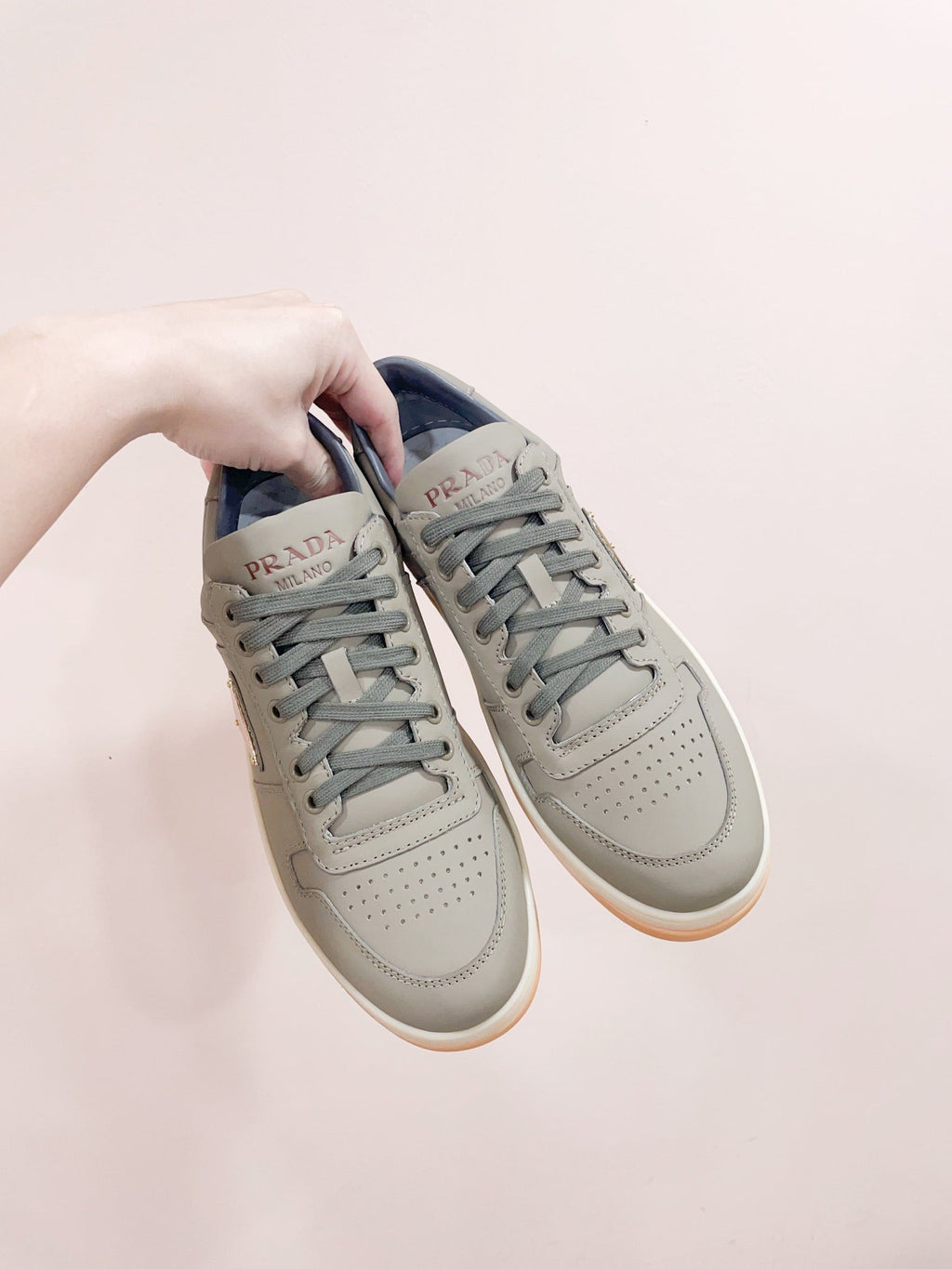 PRADA DOWNTOWN PATENT SNEAKERS LAUREL CALFSKIN