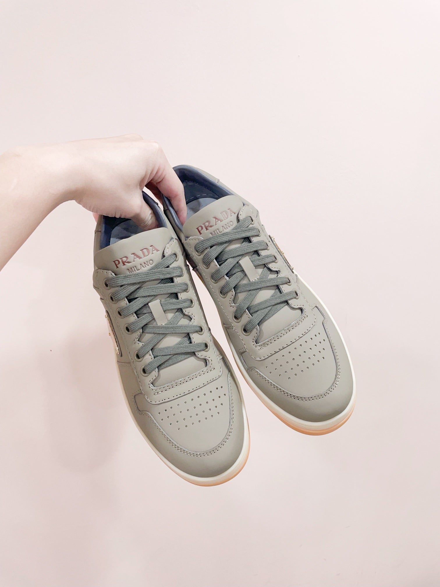 PRADA DOWNTOWN PATENT SNEAKERS LAUREL CALFSKIN