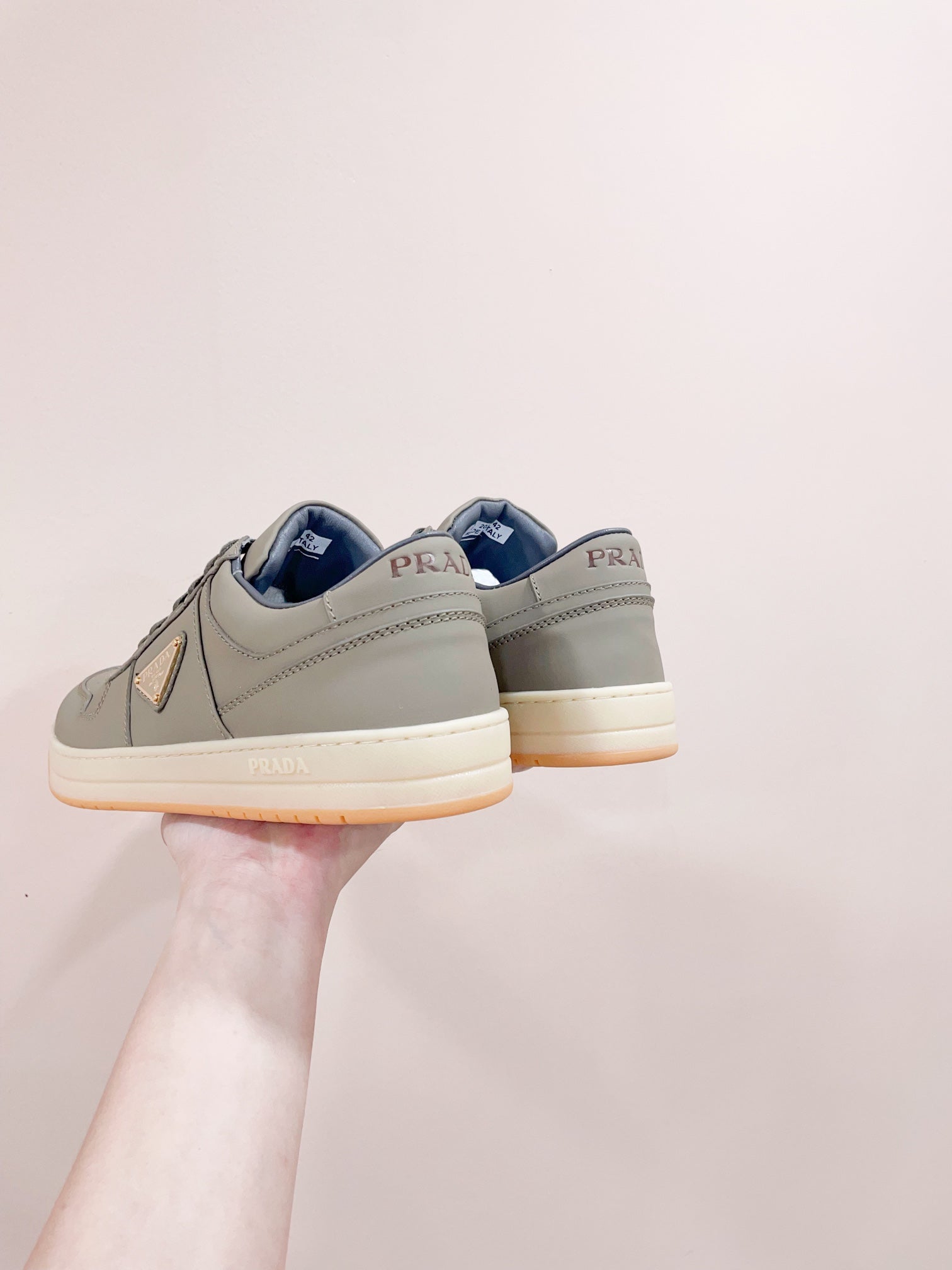 PRADA DOWNTOWN PATENT SNEAKERS LAUREL CALFSKIN